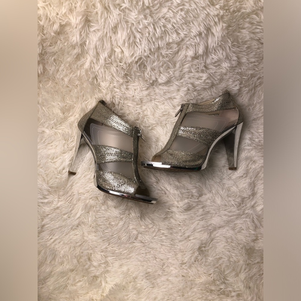 Michael Kors Silver Glitter High Heel Sandals - Picture 2 of 16